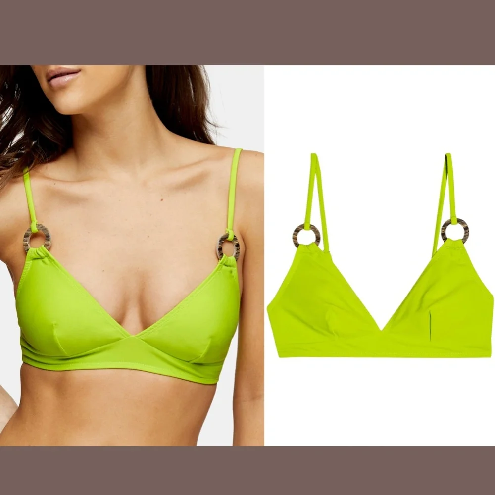 NWT $30 TOPSHOP‎ Ring Detail Triangle Bikini Top In Lime Green [SZ 6 US ]